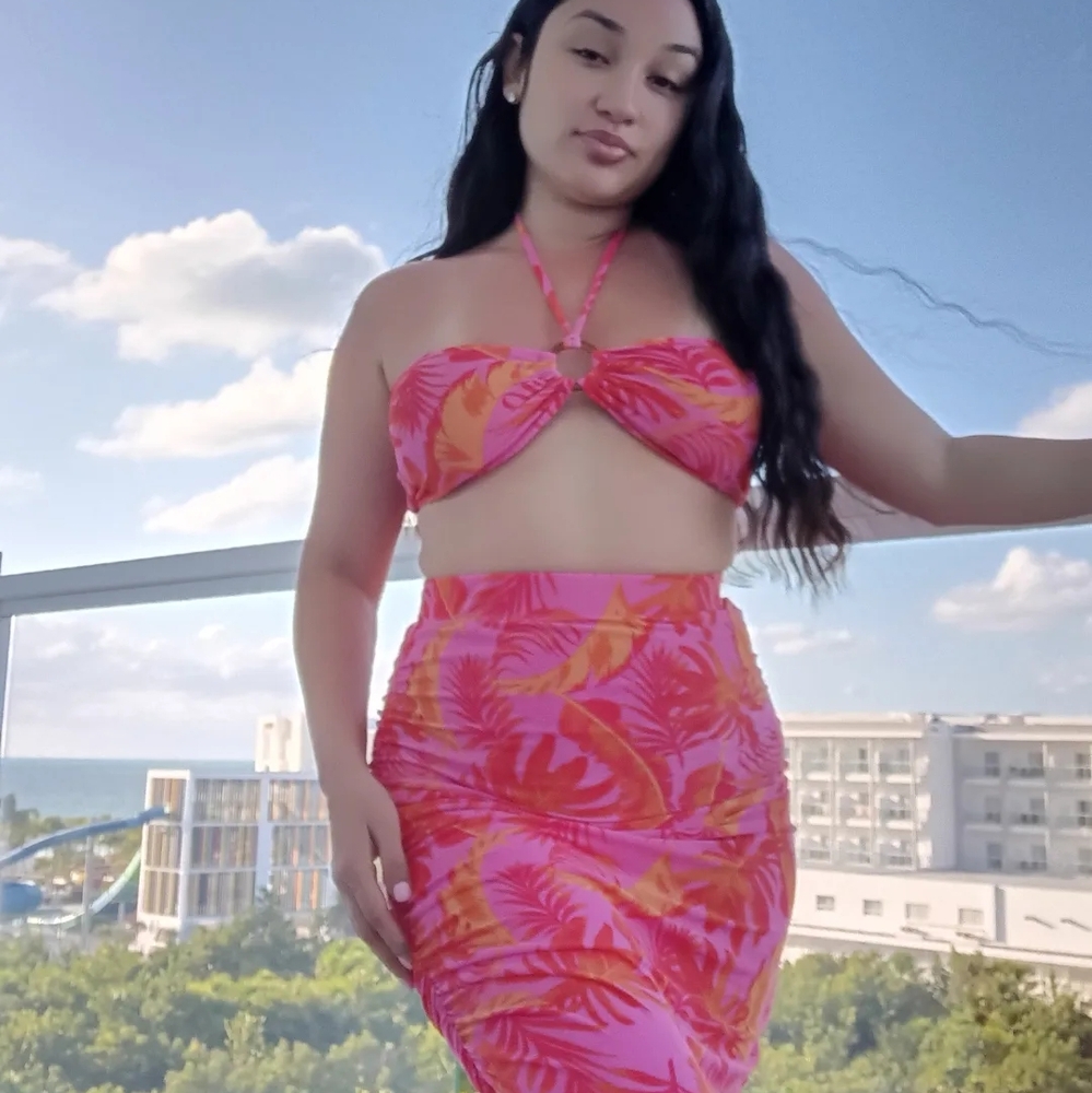 Tropical Pink and Orange Skirt Set